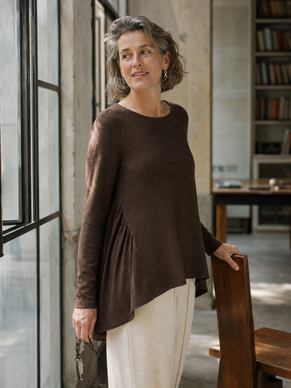 Wool Panelled Ruched Asymmetric Hem Top KALISTA  DestGlow
