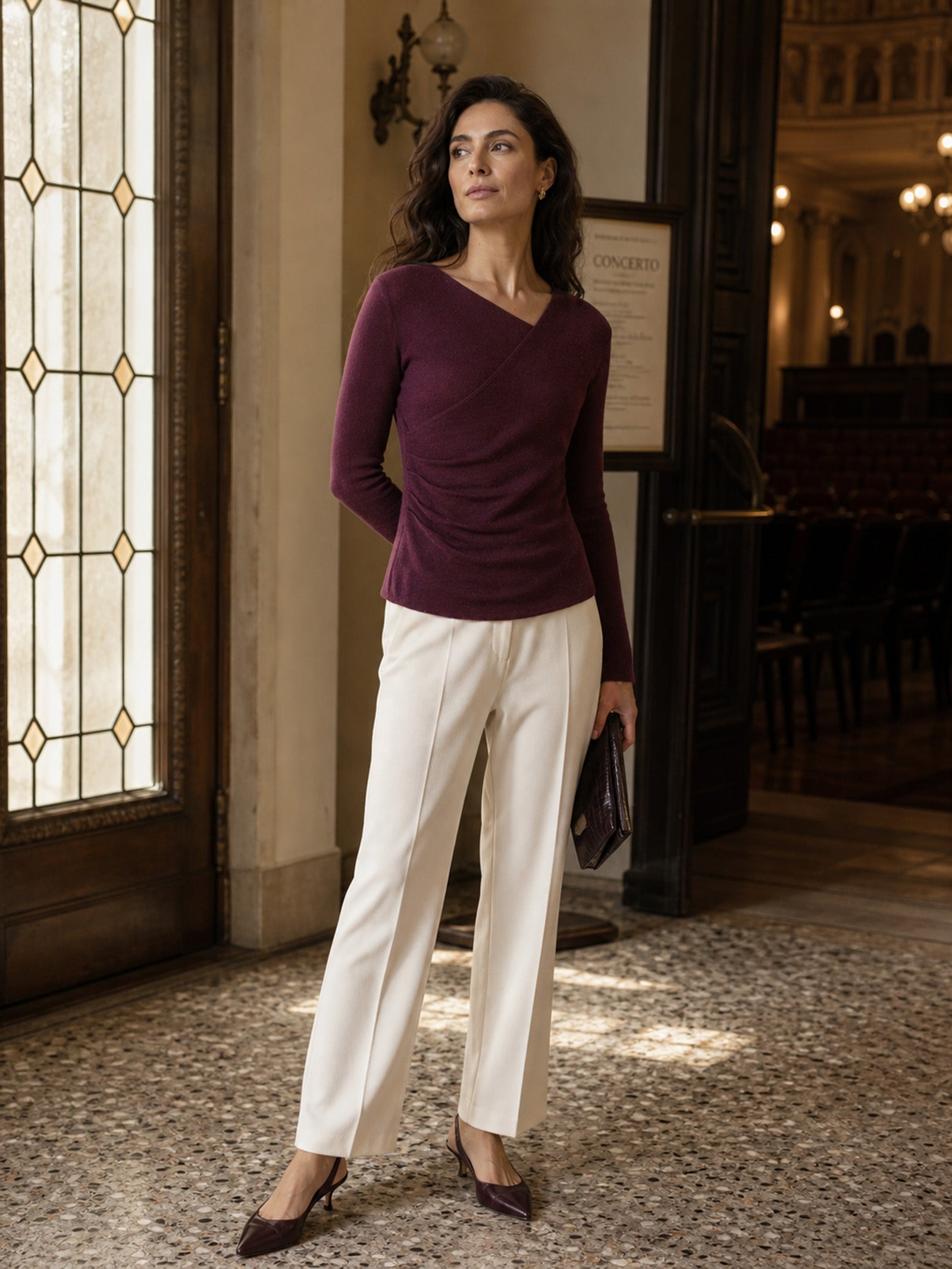 Merino Wool Side-Gathered Crossover V-Neck Top JOVANNA  DestGlow