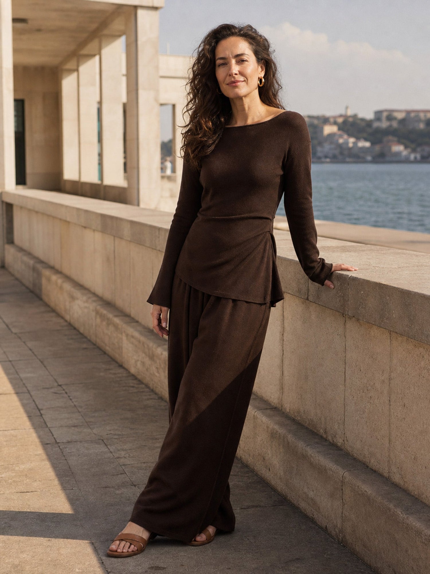 Merino Wool Boat Neck Asymmetric Hem Top LORELEI  DestGlow