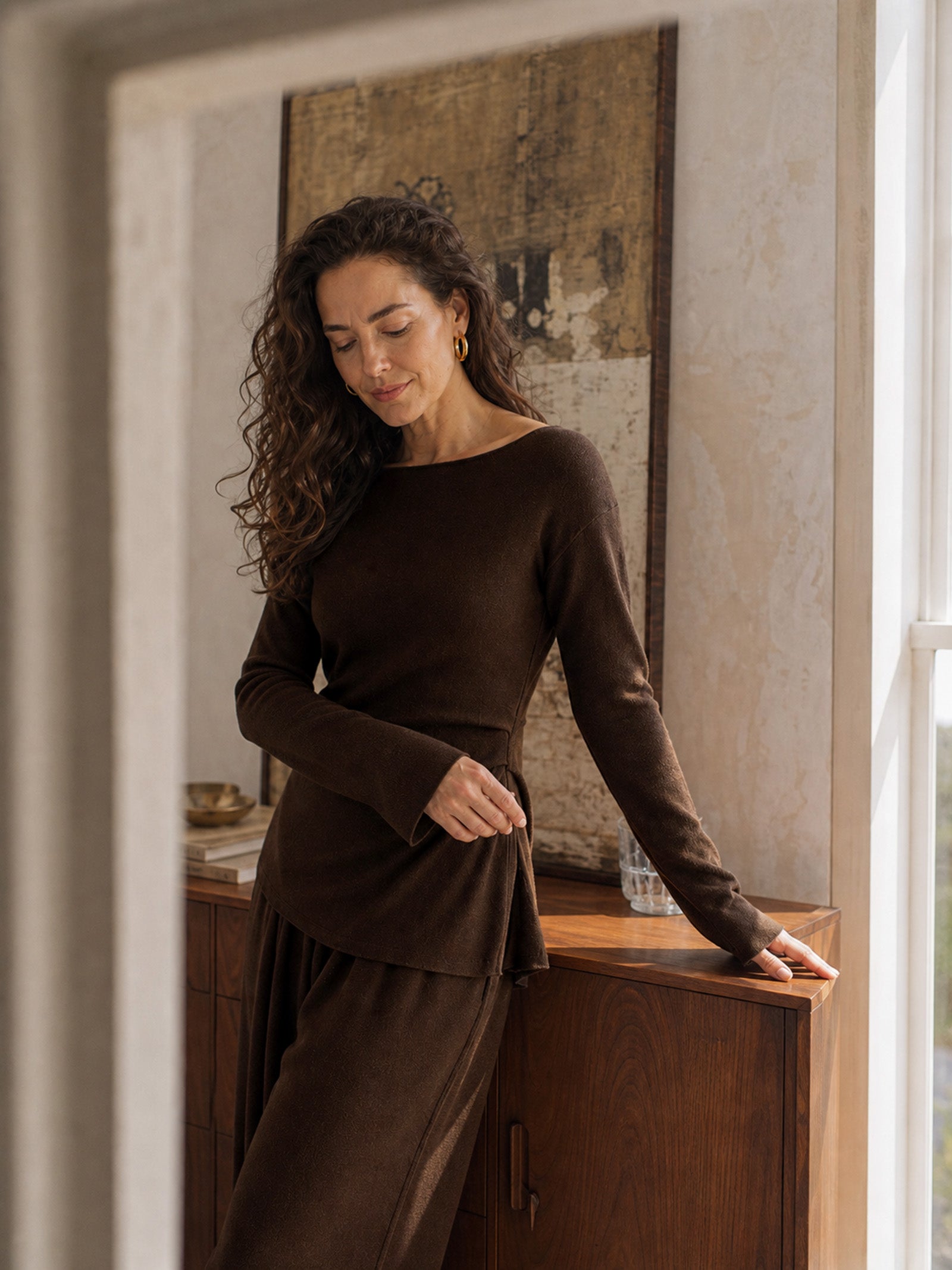 Merino Wool Boat Neck Asymmetric Hem Top LORELEI  DestGlow