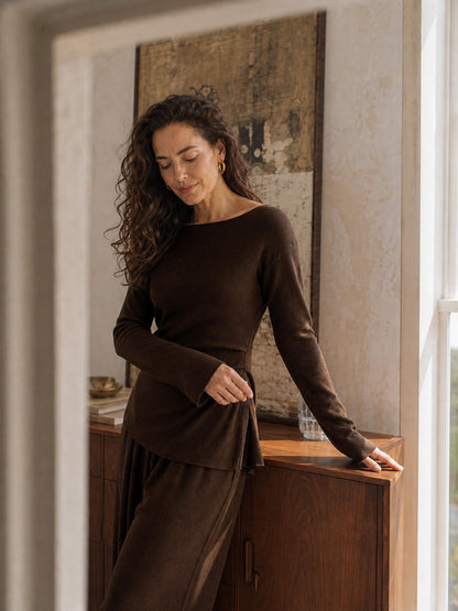 Merino Wool Boat Neck Asymmetric Hem Top LORELEI  DestGlow