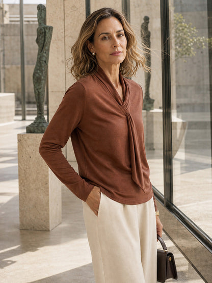 Wool Scarf Collar Long Sleeve Top ALESSIA  DestGlow
