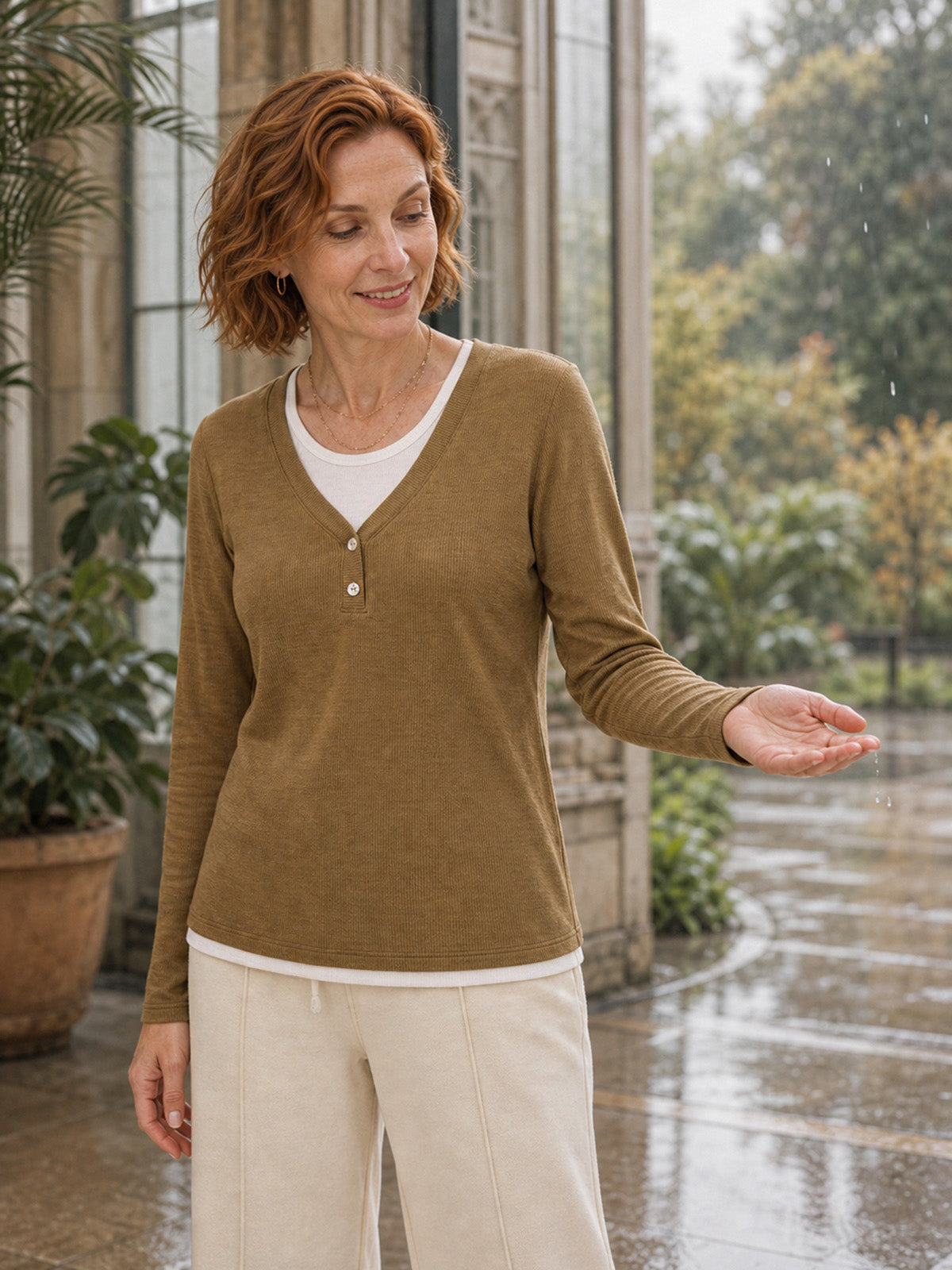 Lyocell Wool Layered Look Button Placket Top SABRINE  DestGlow