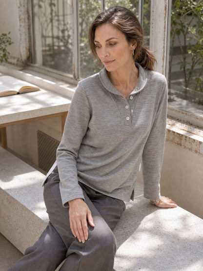 Lyocell Wool Peter Pan Collar Shell Button Knit Top ELIANE  DestGlow