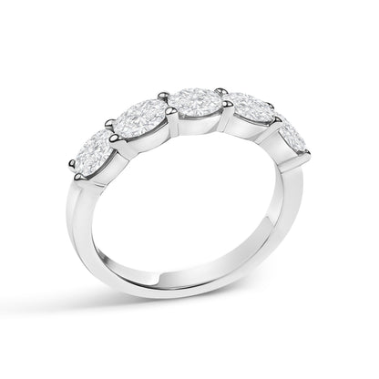 14K White Gold 1 1/4 Cttw Lab Grown Oval East West Band Ring  DestGlow