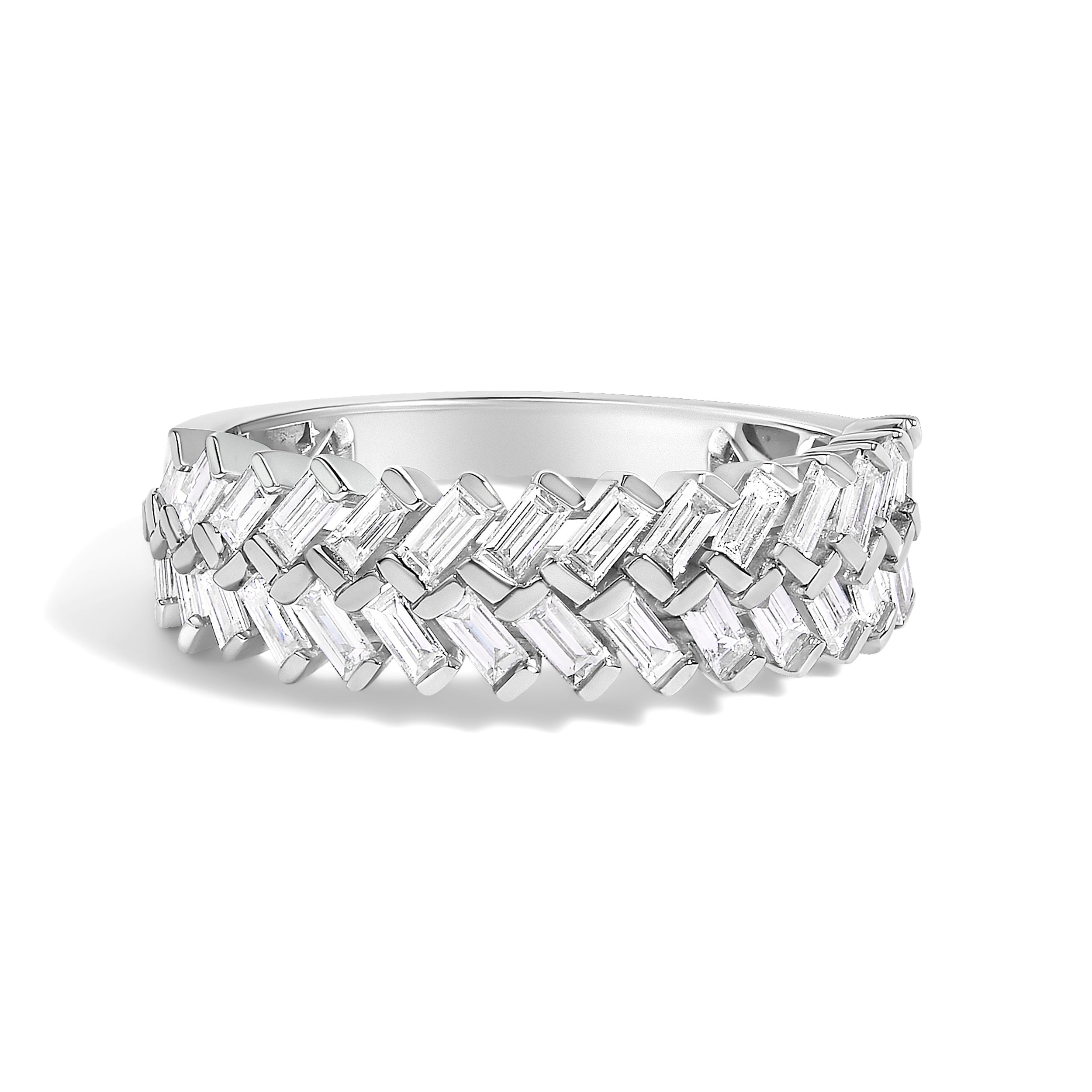 14K White Gold 7/8 Cttw Lab Grown Baguette Weave Design Band Ring  DestGlow