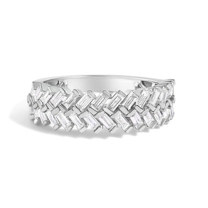 14K White Gold 7/8 Cttw Lab Grown Baguette Weave Design Band Ring  DestGlow