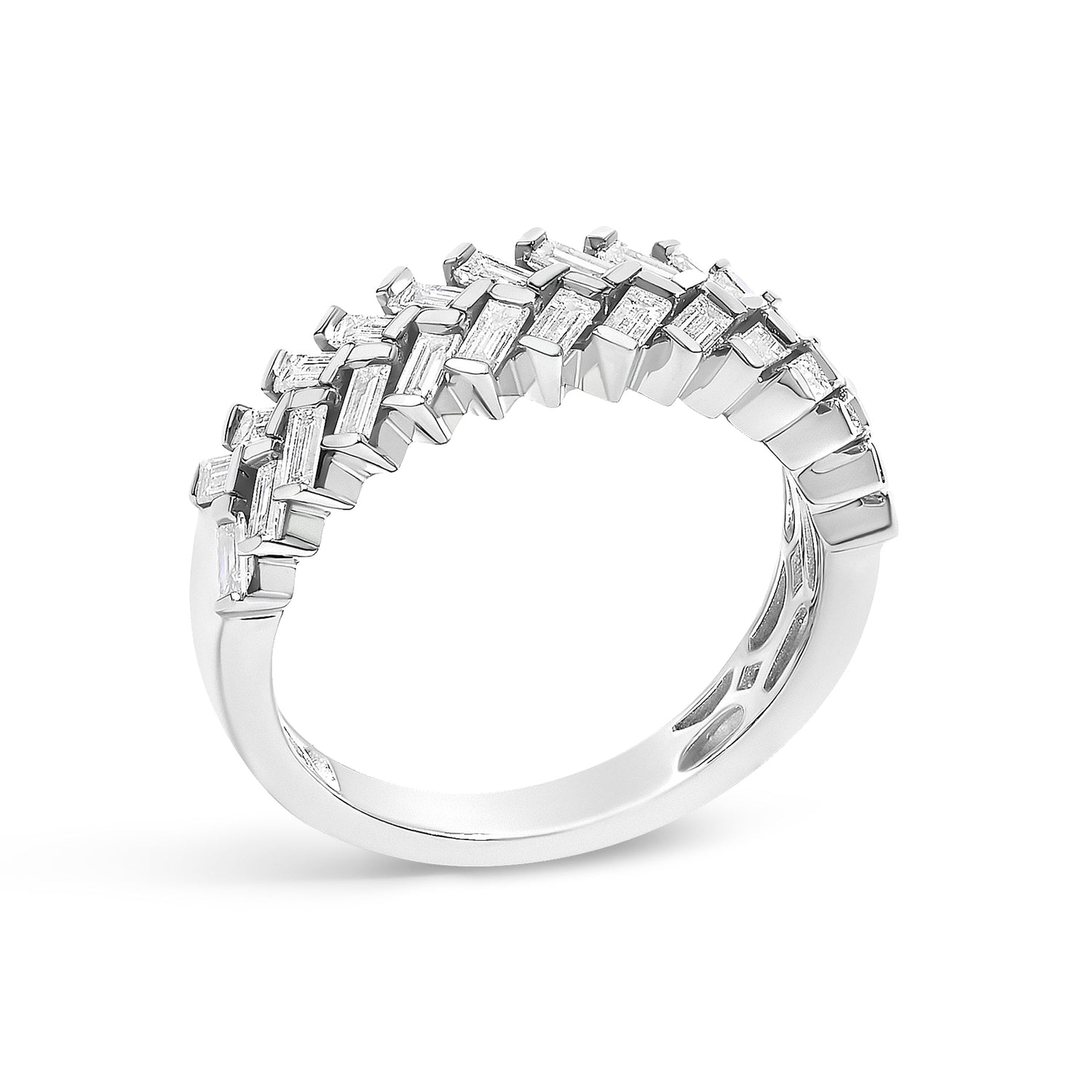 14K White Gold 7/8 Cttw Lab Grown Baguette Weave Design Band Ring  DestGlow