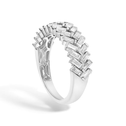 14K White Gold 7/8 Cttw Lab Grown Baguette Weave Design Band Ring  DestGlow