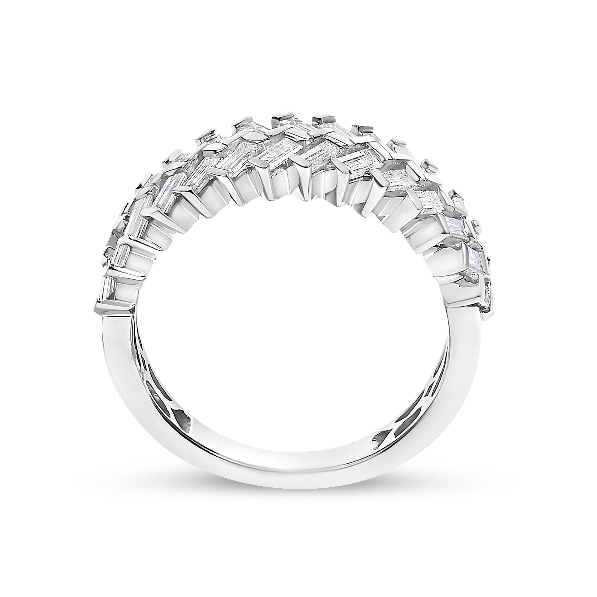 14K White Gold 7/8 Cttw Lab Grown Baguette Weave Design Band Ring  DestGlow