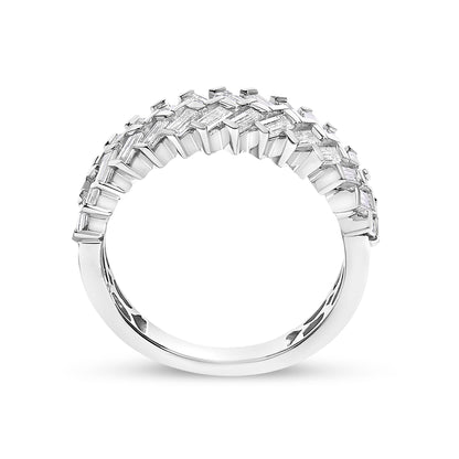 14K White Gold 7/8 Cttw Lab Grown Baguette Weave Design Band Ring  DestGlow