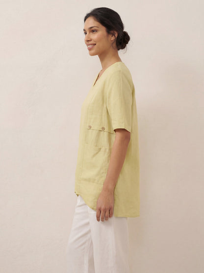 100% Linen Asymmetric Hem Long Top ISLA by LINTICO
