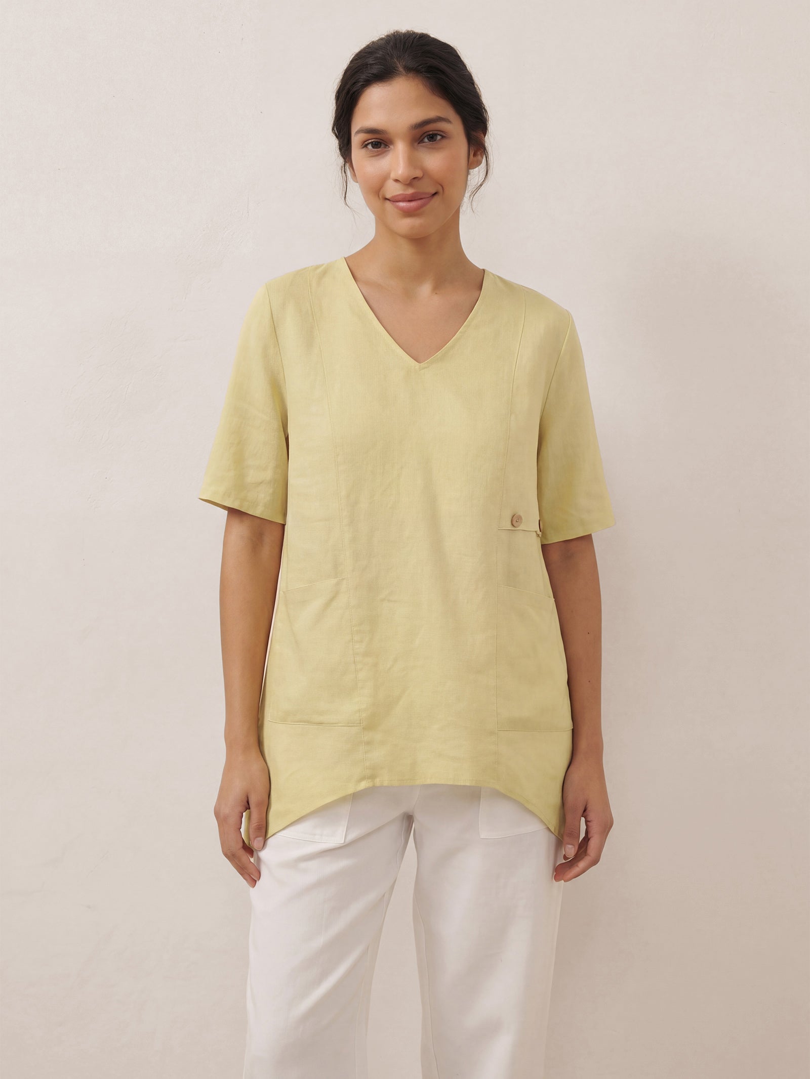 100% Linen Asymmetric Hem Long Top ISLA by LINTICO