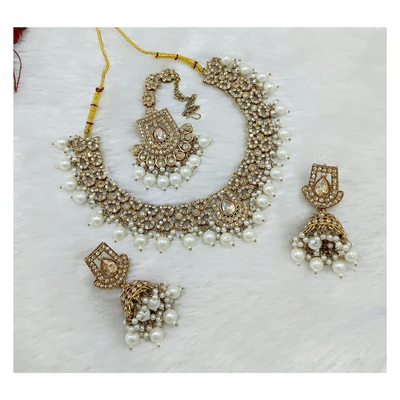 Joban Fashion Cream Stone Work Necklace Set