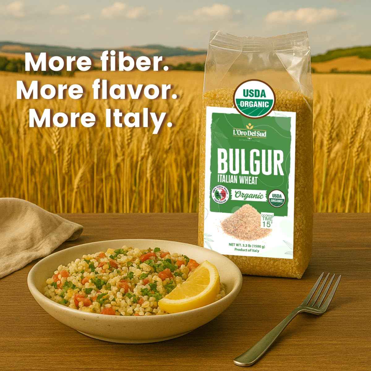 L’Oro Del Sud, Organic Bulgur Wheat, USDA Certified, 3.3 lb (1.5 kg)