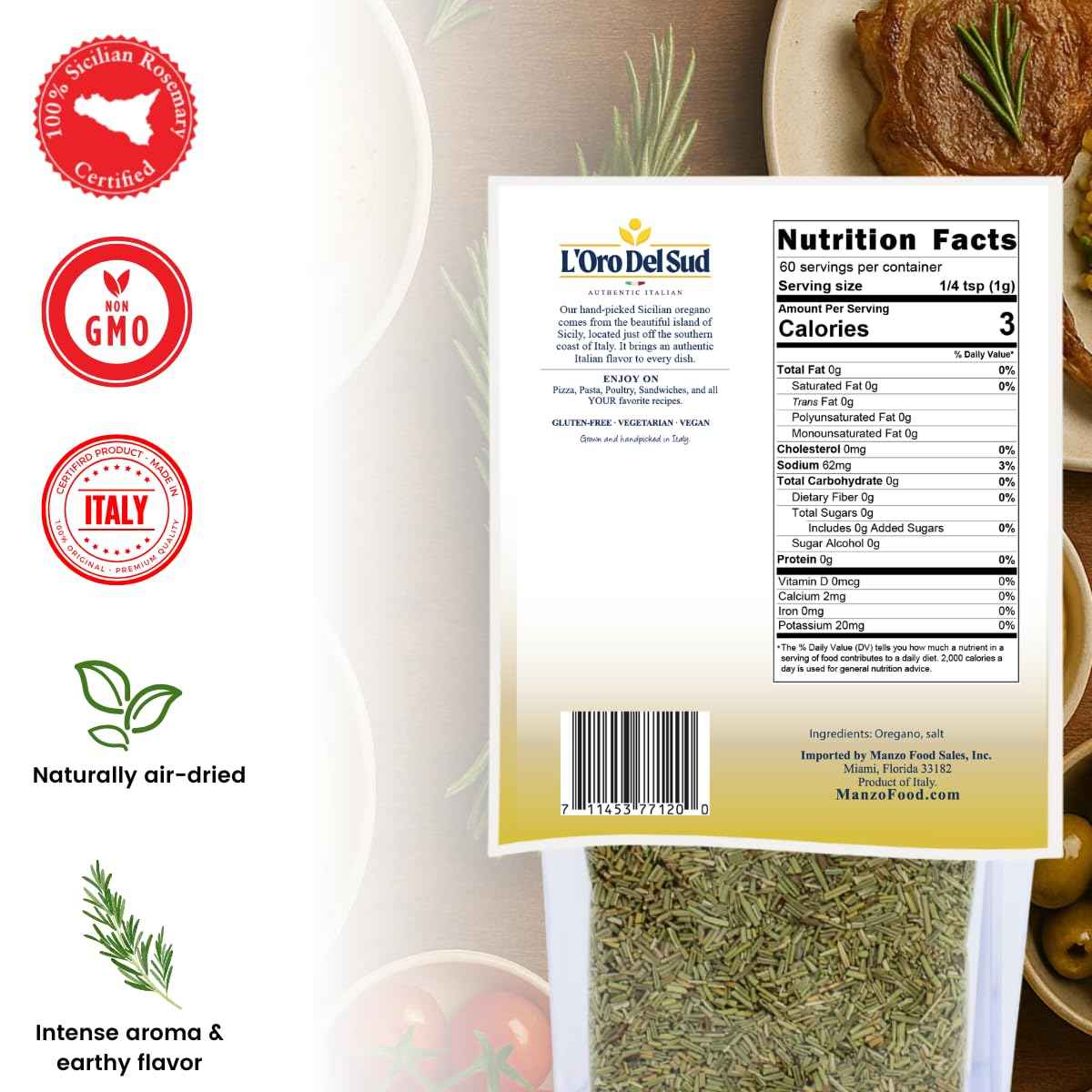 L’Oro Del Sud, Sicilian Rosemary Leaves, 2.11 oz (60 g)