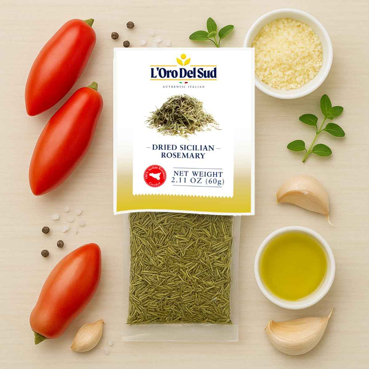 L’Oro Del Sud, Sicilian Rosemary Leaves, 2.11 oz (60 g)