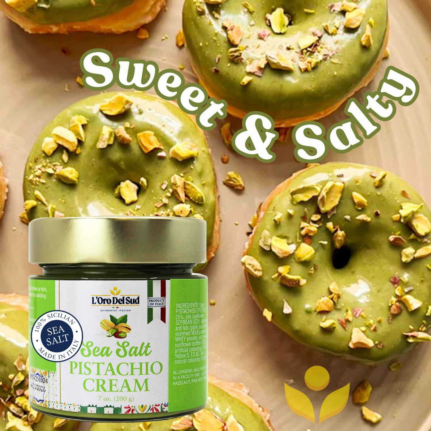 LOro Del Sud, Sicilian Pistachio Cream with Sea Salt, 7oz (200g)