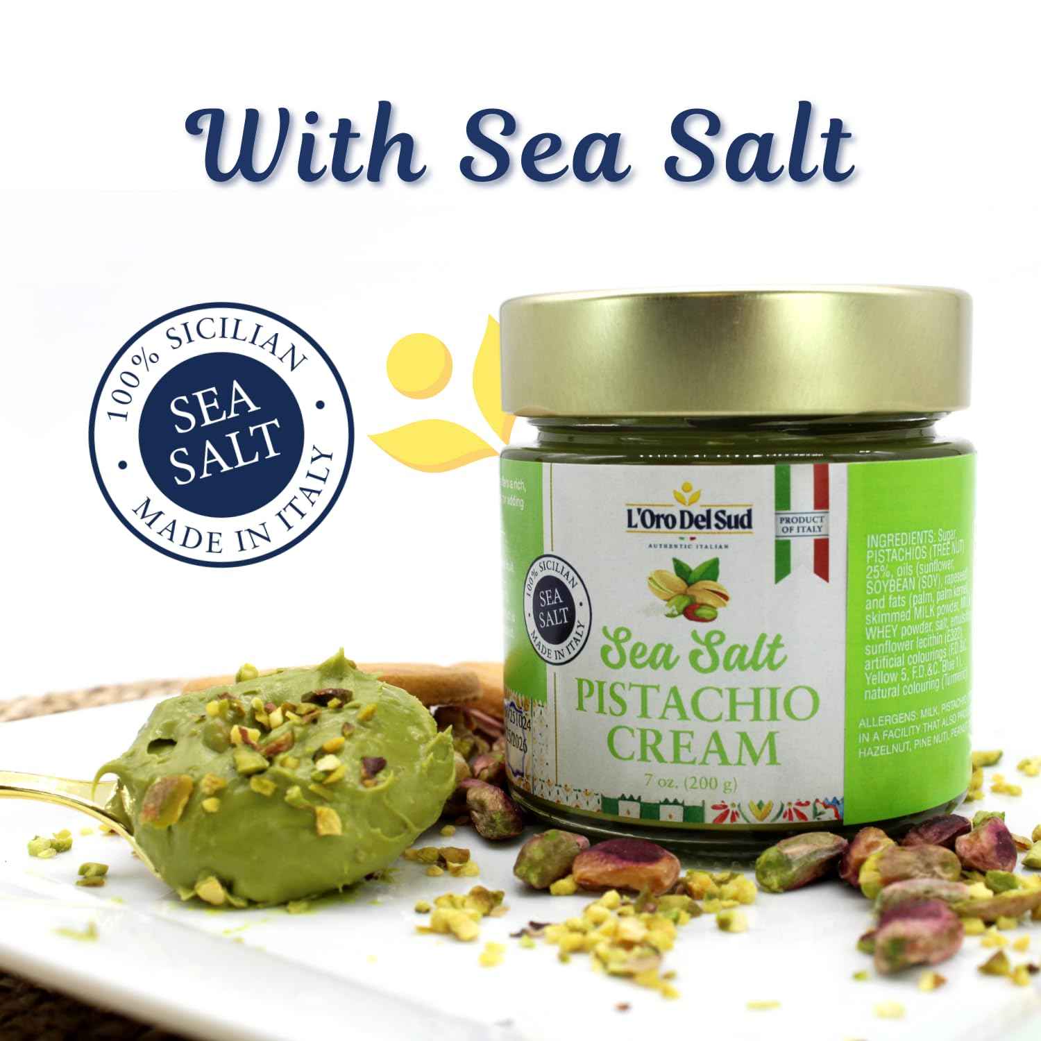 LOro Del Sud, Sicilian Pistachio Cream with Sea Salt, 7oz (200g)