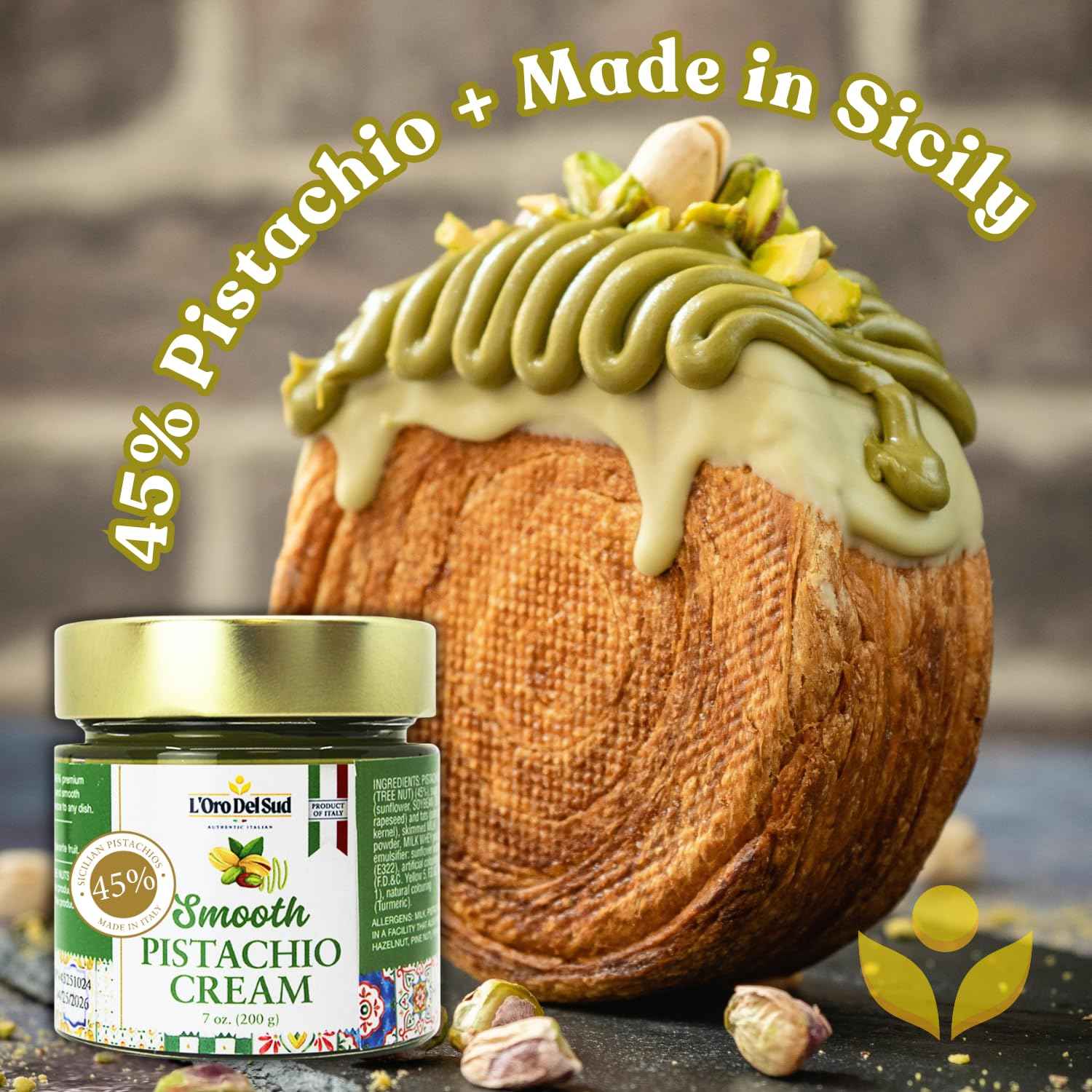 LOro Del Sud, Pistachio Cream Premium 45% Pistachios, 7oz (200g)