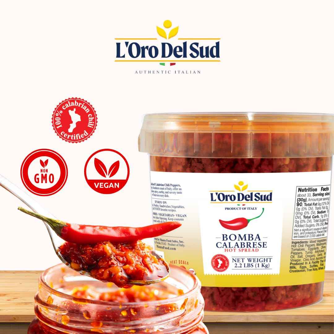 L’Oro Del Sud, Calabrian Bomba Hot Pepper Sauce, 2.2 lb (1 kg)