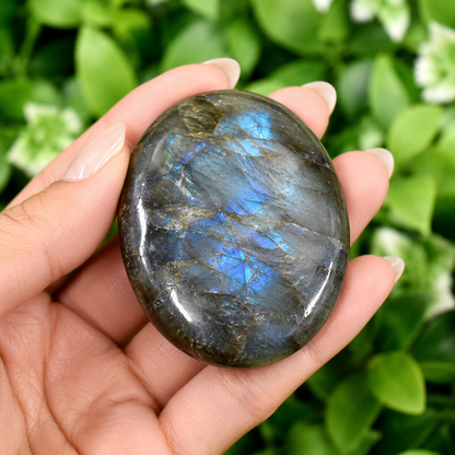 Labradorite Flat Stone, Polished Oval Flat Palm Stones