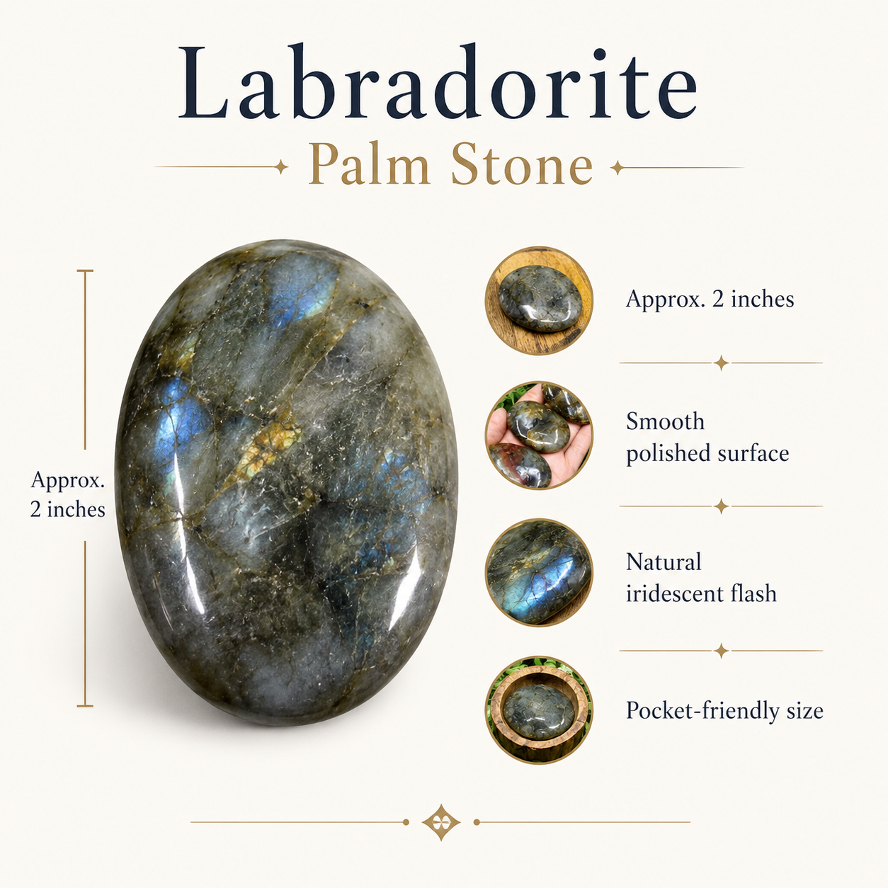 Labradorite Flat Stone, Polished Oval Flat Palm Stones  DestGlow