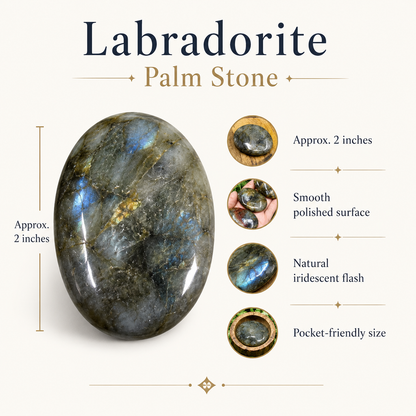 Labradorite Flat Stone, Polished Oval Flat Palm Stones  DestGlow