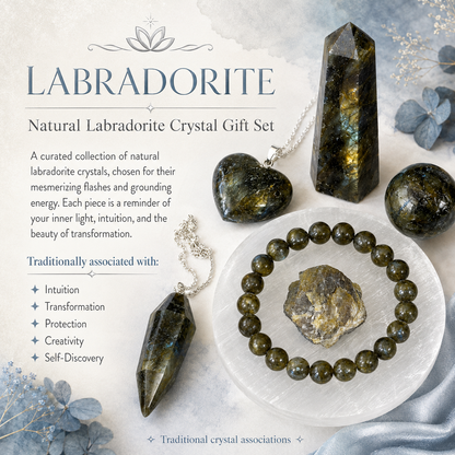 Labradorite Crystal Gift Set For Emotional Support and Protection, Real Polished Gemstones.  DestGlow