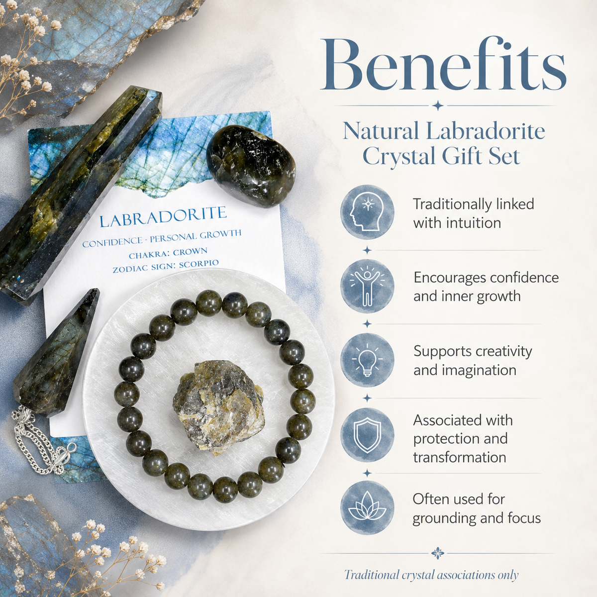 Labradorite Crystal Gift Set For Emotional Support and Protection, Real Polished Gemstones.  DestGlow