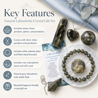 Labradorite Crystal Gift Set For Emotional Support and Protection, Real Polished Gemstones.  DestGlow