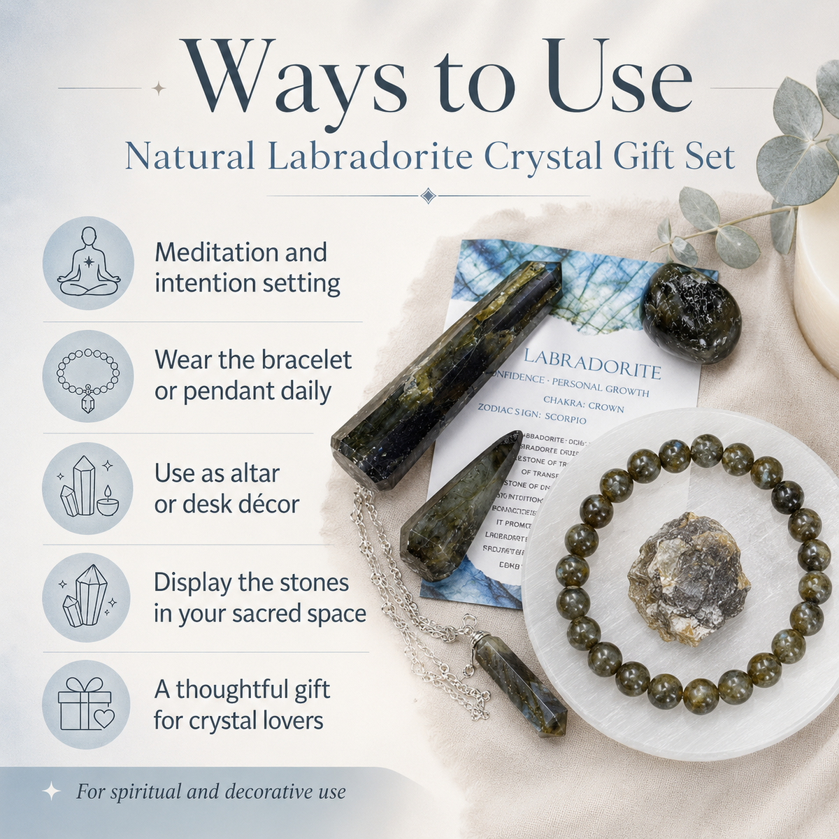 Labradorite Crystal Gift Set For Emotional Support and Protection, Real Polished Gemstones.  DestGlow