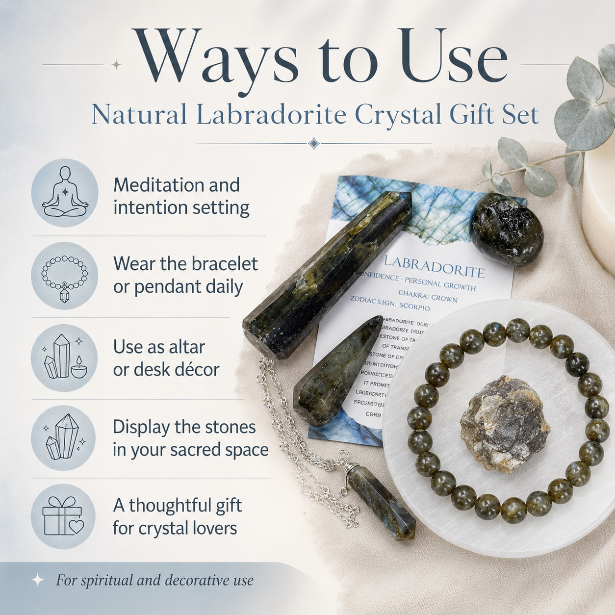 Labradorite Crystal Gift Set For Emotional Support and Protection, Real Polished Gemstones.  DestGlow