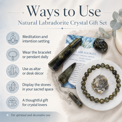 Labradorite Crystal Gift Set For Emotional Support and Protection, Real Polished Gemstones.  DestGlow