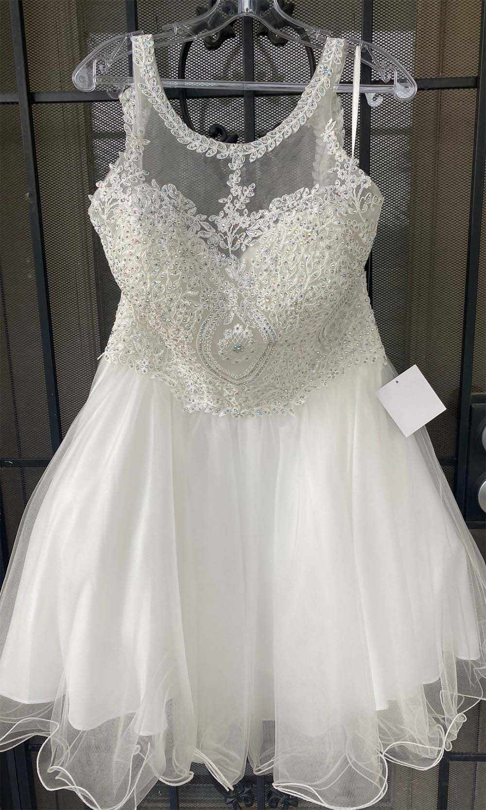 Ladivine UJ0119 Short Appliqued Bodice Halter Tulle Skirt Dress by DiscountDressShop