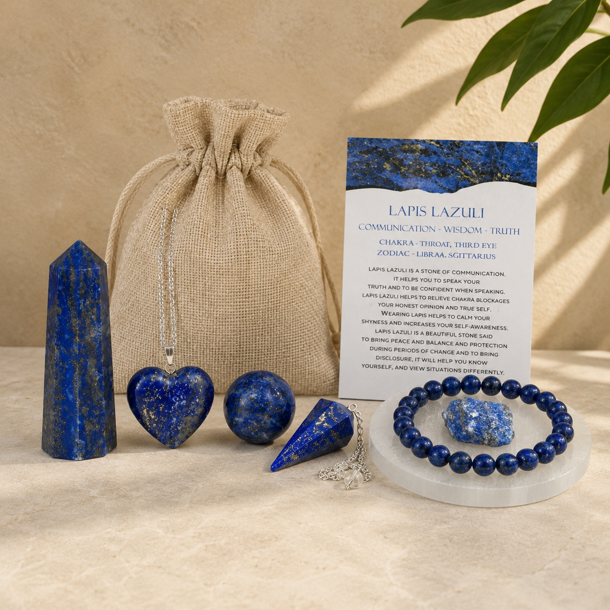 Lapis Lazuli Crystal Gift Set For Emotional Support and Protection, Real Polished Gemstones.  DestGlow