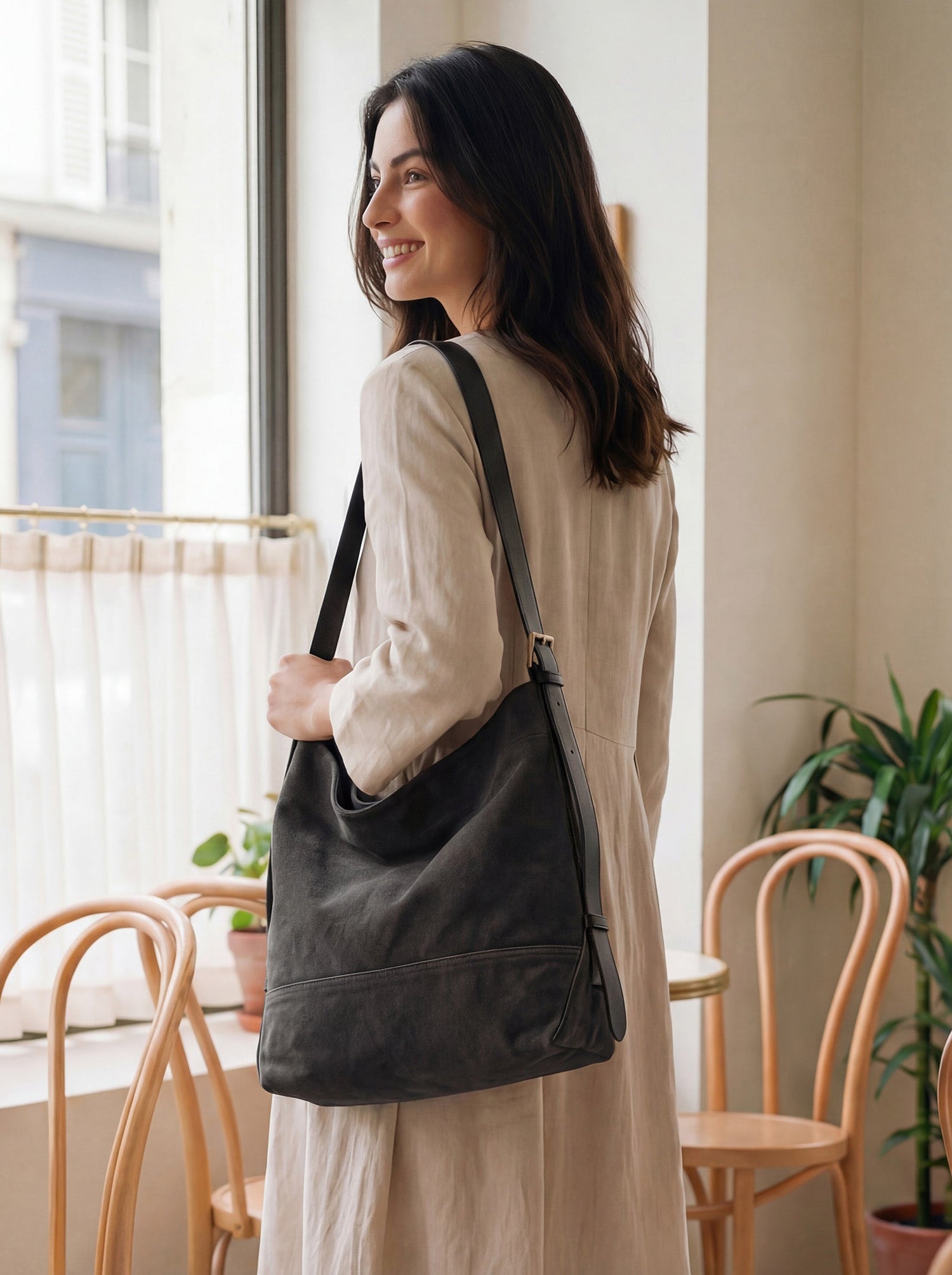 Large Canvas Tote Shoulder Bag Slouchy Relaxed Fit Hobo Bag by LINTICO