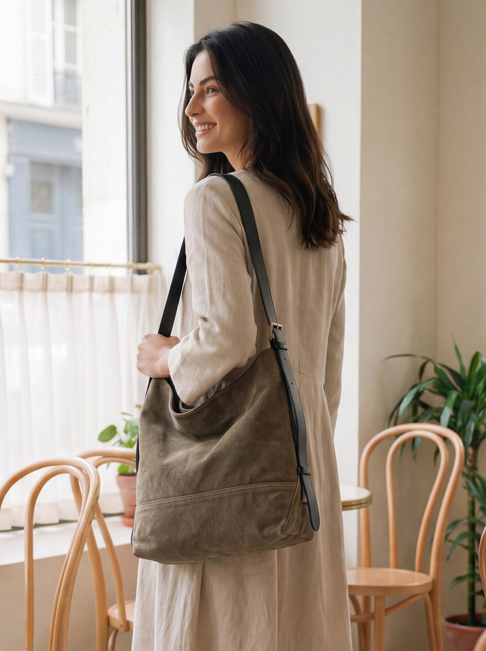 Large Canvas Tote Shoulder Bag Slouchy Relaxed Fit Hobo Bag by LINTICO