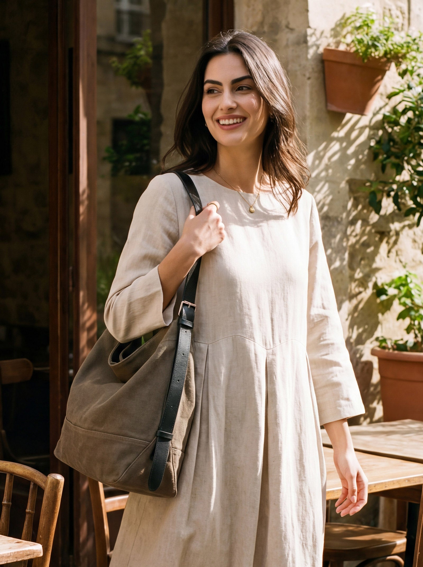 Large Canvas Tote Shoulder Bag Slouchy Relaxed Fit Hobo Bag by LINTICO