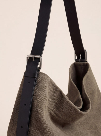 Large Canvas Tote Shoulder Bag Slouchy Relaxed Fit Hobo Bag by LINTICO