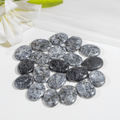Larvikite Flat Stone, Polished Oval Flat Palm Stones  DestGlow
