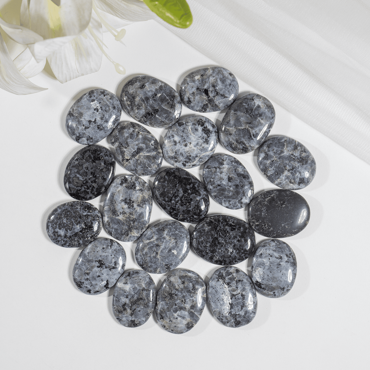 Larvikite Flat Stone, Polished Oval Flat Palm Stones