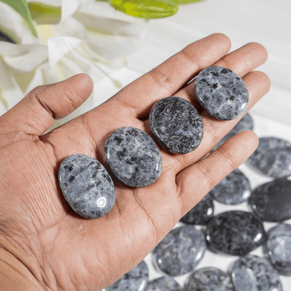 Larvikite Flat Stone, Polished Oval Flat Palm Stones