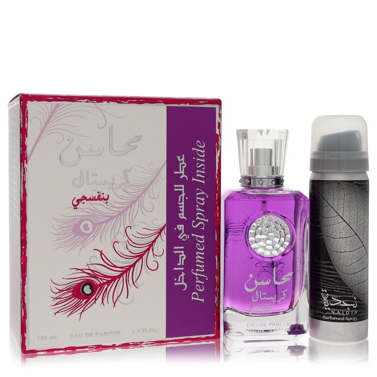 Lattafa Mahasin Crystal Violet by Lattafa Eau De Parfum Spray with 1.7 oz Deodorant Spray 3.4 oz for Women by Avera Group