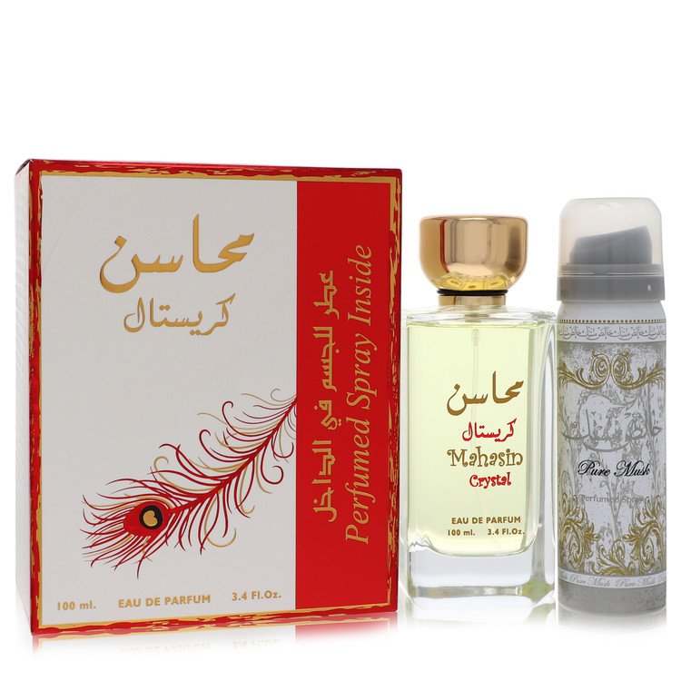 Lattafa Mahasin Crystal by Lattafa Eau De Parfum Spray with 1.7 oz Deodorant Spray 3.4 oz for Women 