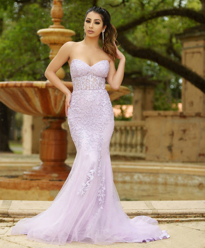 Reva Corset Gown - Lilac Floral Lace Dress