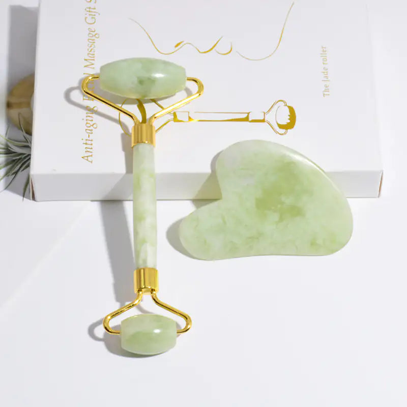 Jade Roller & Gua Sha Gift Box Set - Natural Facial Massage Tools for Anti-Aging - DestGlow