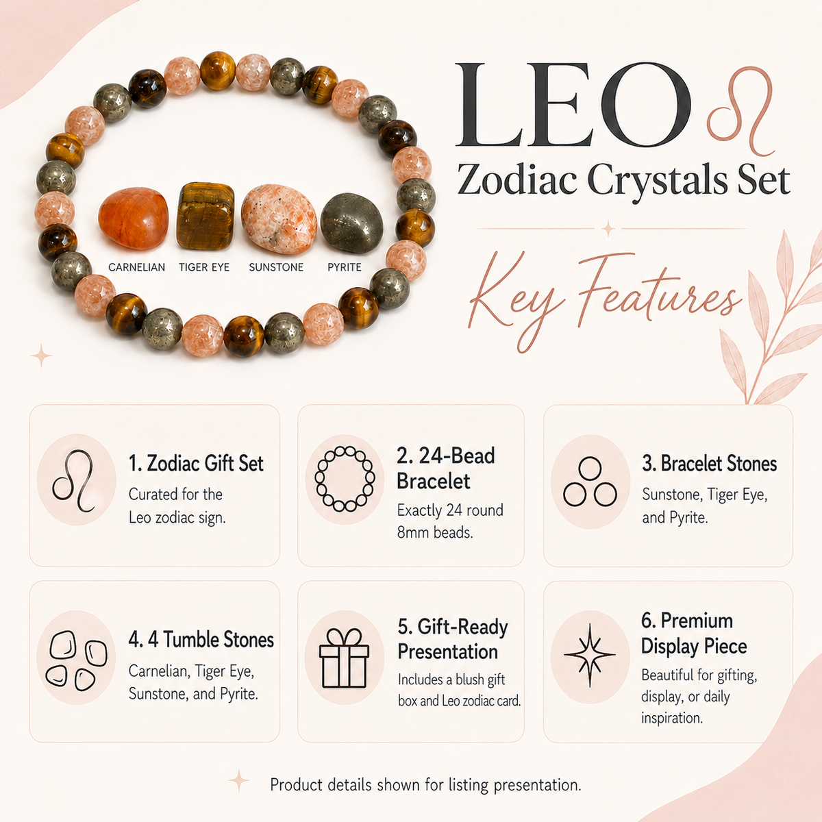 LEO Zodiac Crystal Kit, Leo Birthstones Tumbled Stones Set, Leo Stones Gifts  DestGlow