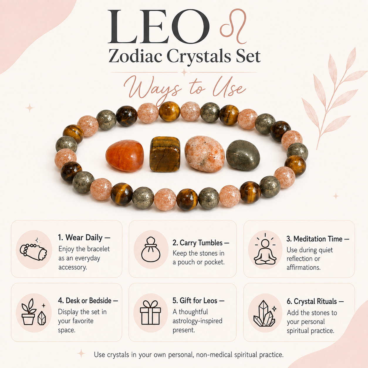 LEO Zodiac Crystal Kit, Leo Birthstones Tumbled Stones Set, Leo Stones Gifts  DestGlow