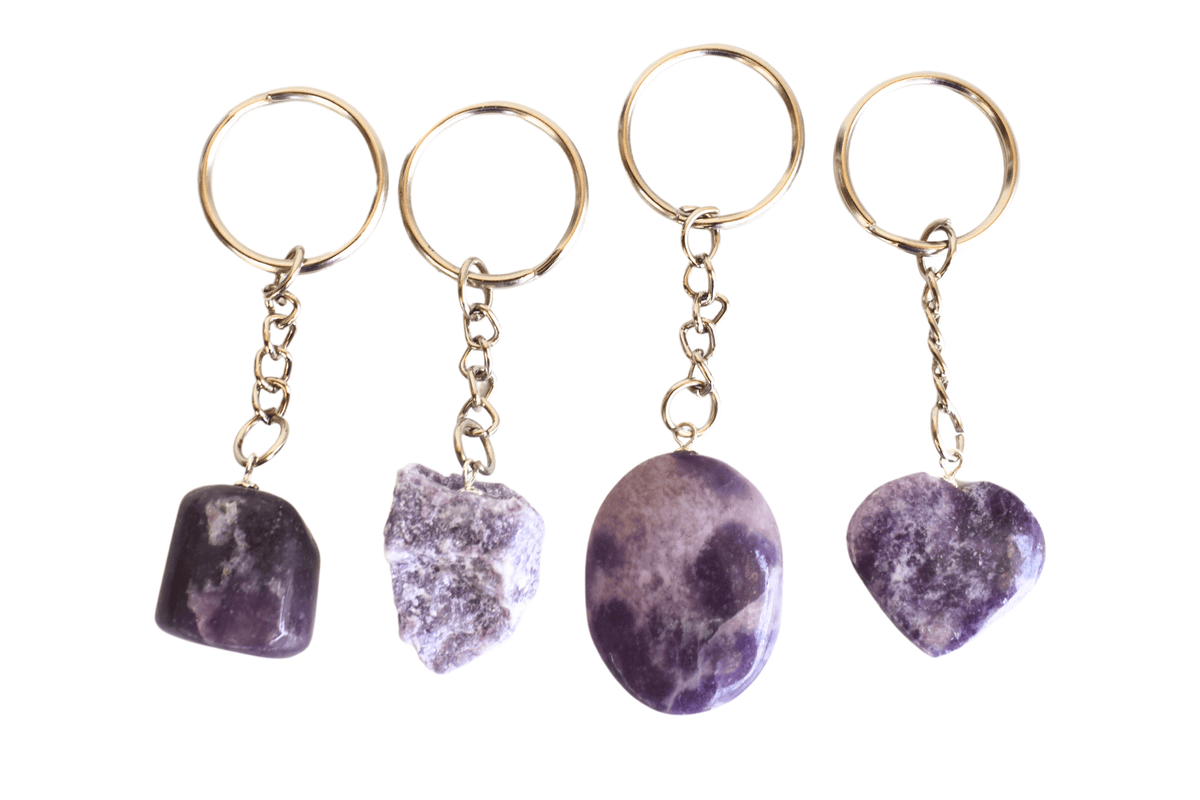 Lepidolite Key Chain, Gemstone Keychain Crystal Key Ring (Joy and Relaxation)  DestGlow
